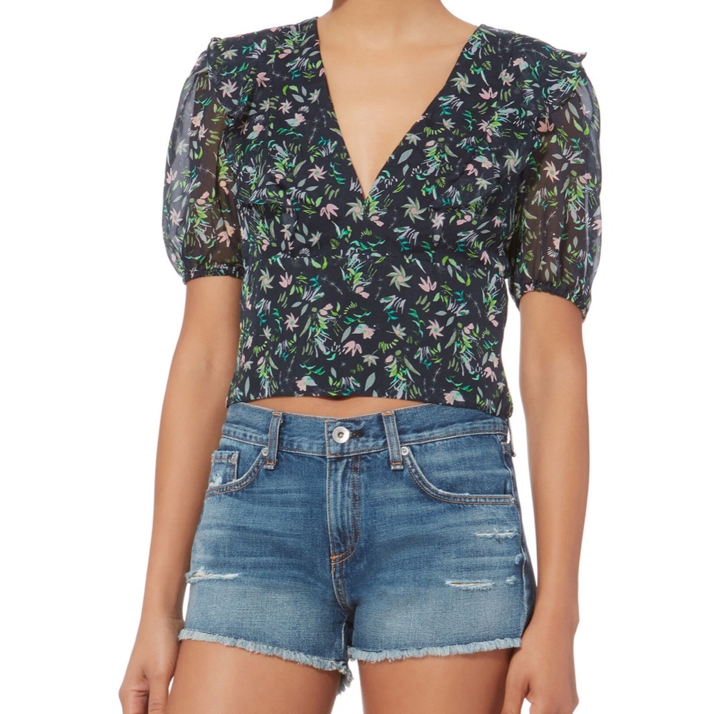 NWOT Amur Blue Silk Floral Top size S